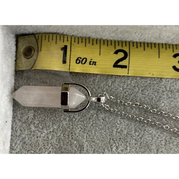 Rose Quartz Crystal Pendant Necklace With Silver Chain - Picture 3 of 4